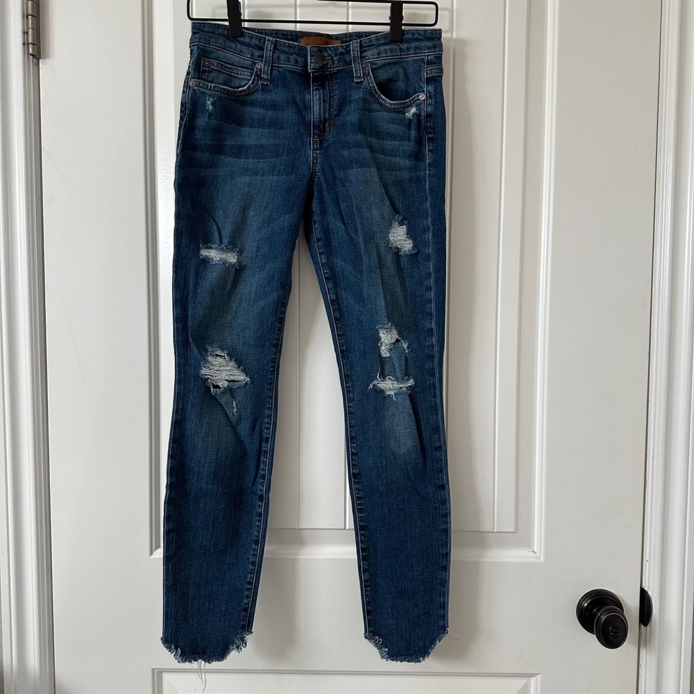 Joe's Jeans The Icon Mid Rise Skinny Distressed Raw‎ Hem Denim Size 27